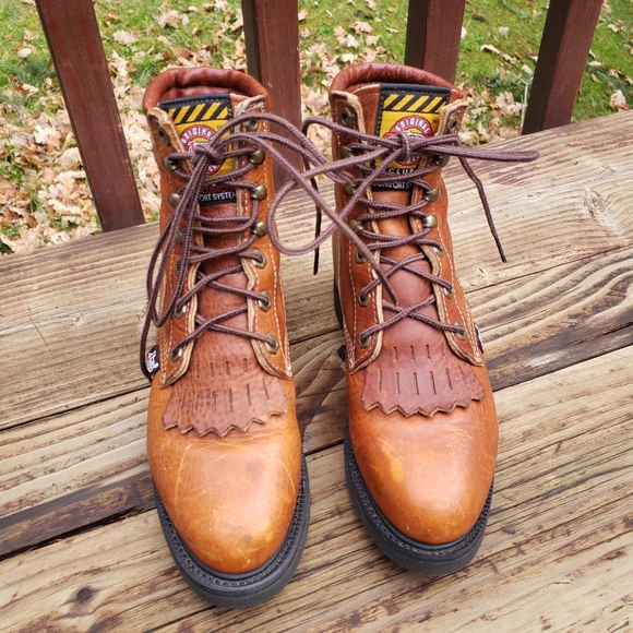Justin Boots - Original Lace-Up Round Toe Work Boots - Size 5 1/2 C - Picture 1 of 16